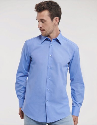 RUS-0R924M0-Men's Long Sleeve Tailored Polycotton Poplin Shirt